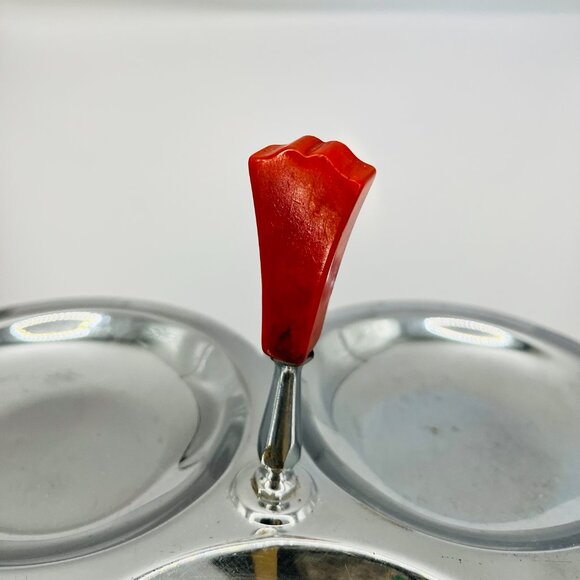 Vintage Farberware Chrome Tidbit Dish with Red Bakelite Handle - Picture 2 of 5
